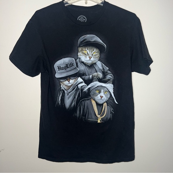 DOM Cat Rapper Trio Hug Life Black Cotton T-Shirt Size Medium Unisex - Picture 6 of 7